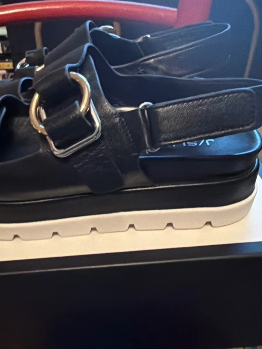 Leather platform sandals with buckles